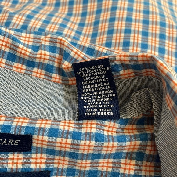 Chaps blue, orange and white plaid button down shirt. Size XXL - Picture 7 of 7